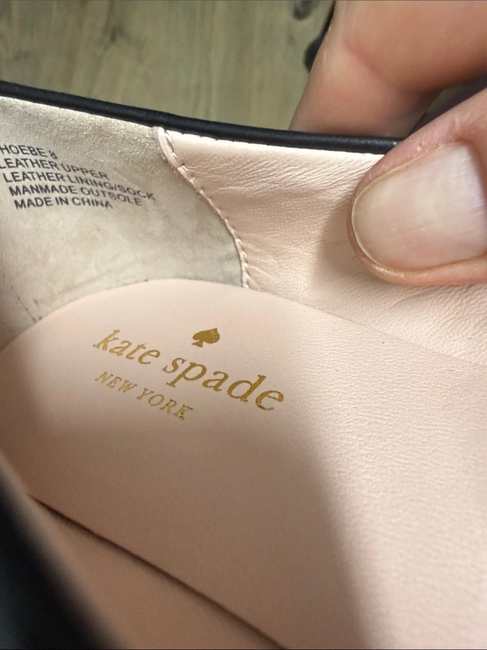 kate spade Black Leather Flats with Gold Chain Plaque